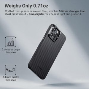 iPhone 15 Pro Max PITAKA MagEZ Case 4 Aramid Fiber Fusion - Black / Grey Twill - Image 4
