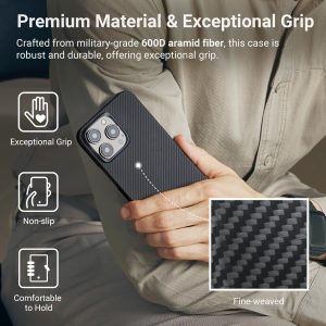 iPhone 15 Pro Max PITAKA MagEZ Case 4 Aramid Fiber Fusion - Black / Grey Twill - Image 6