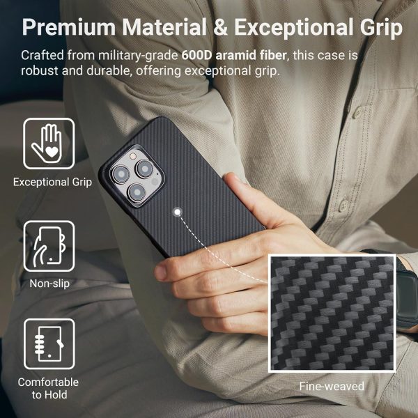 81HuJNehPDL._AC_SL1500_ iPhone 15 Pro Max PITAKA MagEZ Case 4 Aramid Fiber Fusion - Black / Grey Twill - Image 6