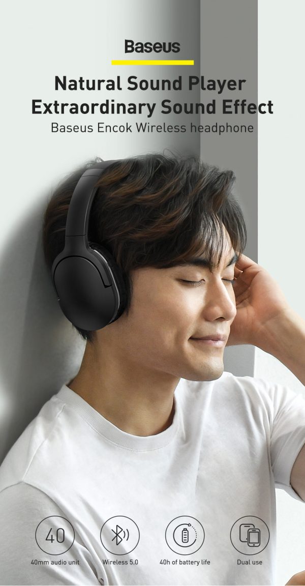 H897be0a3ebef4b41a8efc6f273550471U Baseus Encok Wireless headphone D02 PRO - White - Image 2