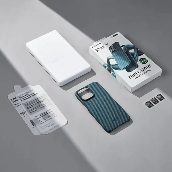 2_8db9c4c7-74fc-4483-98b8-6059f129a21f iPhone 15 Pro Max PITAKA MagEZ Case 4 Aramid Fiber Fusion - Black / Blue Twill - Image 2