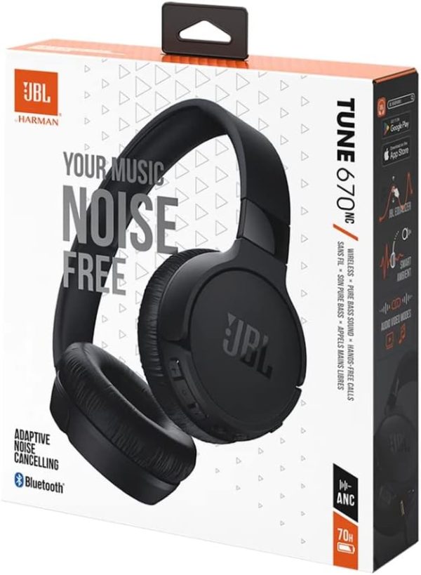 JBL Tune 670NC Wireless On-Ear Headphones with Adaptive Noise Cancelling Bluetooth Lightweight Design and 70 hours Battery Life - Black - Image 6