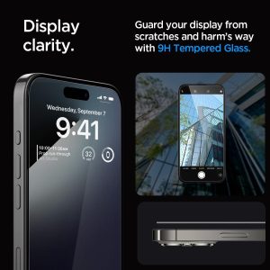 Apple iPhone 15 Pro GLAStR EZ Fit Screen Protector Case Friendly by Spigen - Full Cover Black - 2 PACK - AGL06893 - Image 6