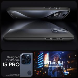 Apple iPhone 15 Pro Thin Fit Case by Spigen - ACS06686 - Black - Image 7