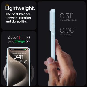 Apple iPhone 15 Pro Thin Fit Case by Spigen - ACS06693 - Mute Blue - Image 3