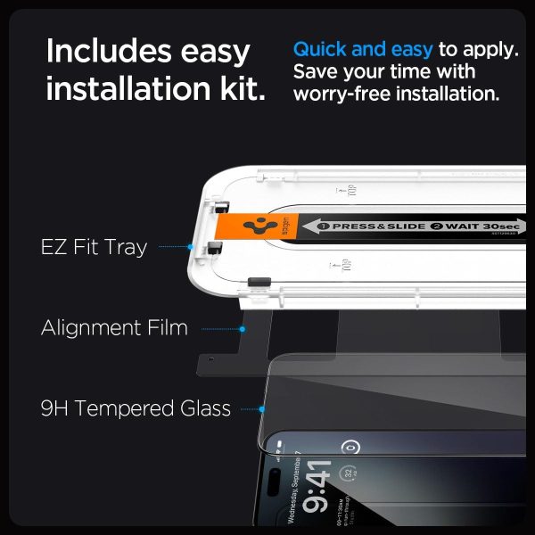 61oFkEsQlGL._AC_SL1200_ Apple iPhone 15 Pro Max GLAStR EZ Fit Screen Protector Case Friendly by Spigen - Full Cover Black - 2 PACK - AGL06873 - Image 4