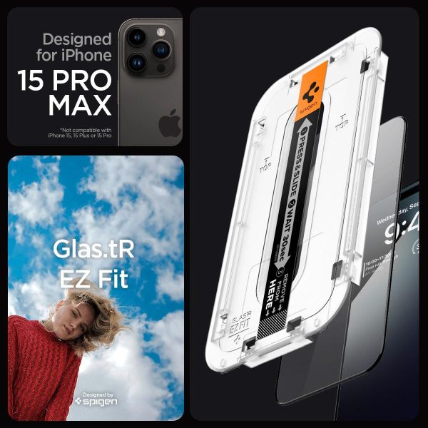 71RSfdkrxmL._AC_SL1200_ Apple iPhone 15 Pro Max GLAStR EZ Fit Screen Protector Case Friendly by Spigen - Full Cover Black - 2 PACK - AGL06873 - Image 7