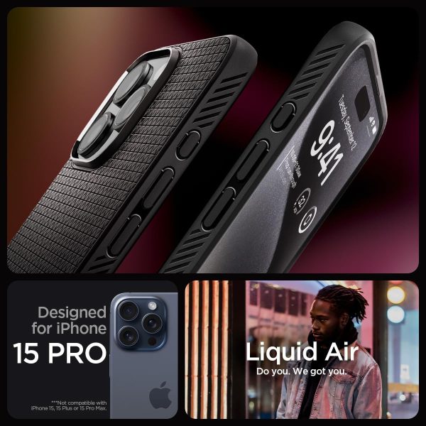 71SNfCDoLIL._AC_SL1200_ Apple iPhone 15 Pro Liquid Air Case by Spigen - ACS06704 - Matte Black - Image 7