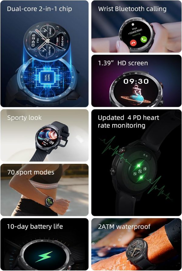 Mibro A2 Bluetooth calling With 1.39″ HD screen & Dual Straps - Black - Image 7