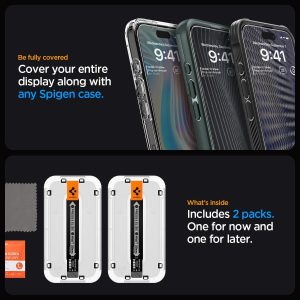 Apple iPhone 15 Pro GLAStR EZ Fit Screen Protector Case Friendly by Spigen - Full Cover Black - 2 PACK - AGL06893 - Image 2