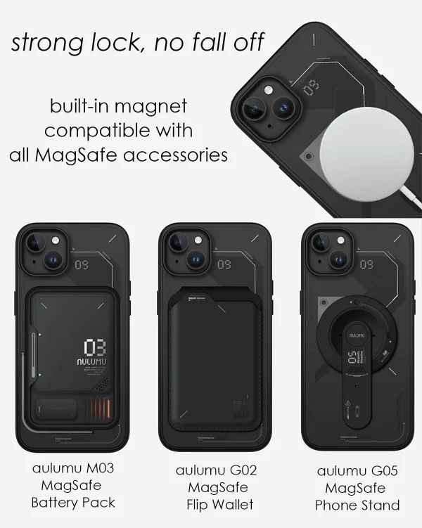 iPhone 15 Pro Case Aulumu A15 MagSafe Case Hard Shell Semi translucent Matte Anti-Fingerprint – Black - Image 5