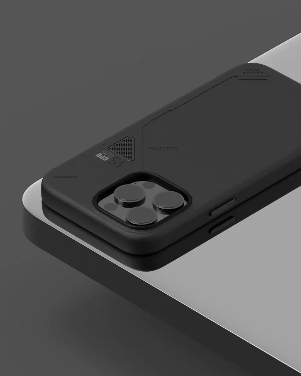 iPhone 15 Pro Max A15 Vegan Leather Case by Aulumu with Unique Cooling Window Design MagSafe Compatible - Black - Image 2