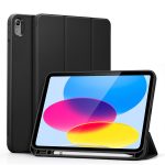 iPad 10.9 10th Gen 2022 Rebound Pencil Case Convenient Pencil Holder & Soft Flexible TPU Back Cover - Black