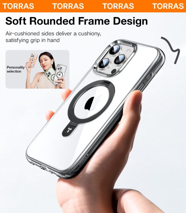 iPhone 15 Pro Max Torras Ostand SS Shockproof Case with Stand - Black - Image 2