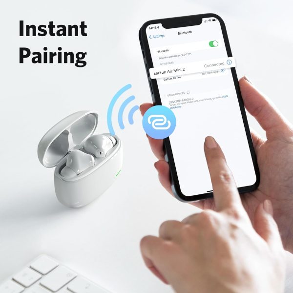 EarFun Air Mini 2 Wireless Earbuds Bluetooth Earbuds with 2 Mics Lightweight Ture Wireless Earbuds with 10mm Driver TWS Earbuds with Game Mode USB-C Fast Charge 24Hrs Long Playtime - White - Image 4