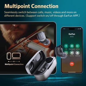 EarFun Free Pro 3 Noise Cancelling Wireless Earbuds Snapdragon Sound Qualcomm aptX™ Adaptive 6 Mics ENC Bluetooth 5.3 Earbuds Multipoint Connection Customizable EQ App Cozy Fit Wireless Charge - Black - Image 2