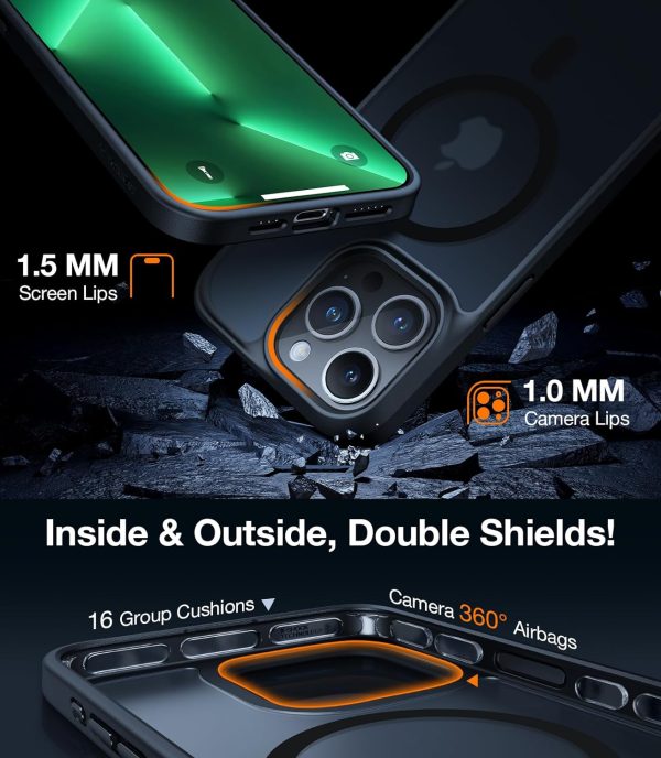 71-Us8s6hTL._AC_SL1500_ iPhone 15 Pro Magnetic Guardian Case with Military Grade Drop Tested Slim Translucent Matte Case by Torras - Black - Image 3