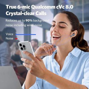 EarFun Air Pro 3 Noise Cancelling Wireless Earbuds Qualcomm® aptX™ Adaptive Sound 6 Mics CVC 8.0 ENC Bluetooth 5.3 Earbuds Multipoint Connection 45H Playtime App Customize EQ Wireless Charging - Blue - Image 4
