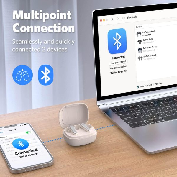 EarFun Air Pro 3 Noise Cancelling Wireless Earbuds Qualcomm® aptX™ Adaptive Sound 6 Mics CVC 8.0 ENC Bluetooth 5.3 Earbuds Multipoint Connection 45H Playtime App Customize EQ Wireless Charging - White - Image 3