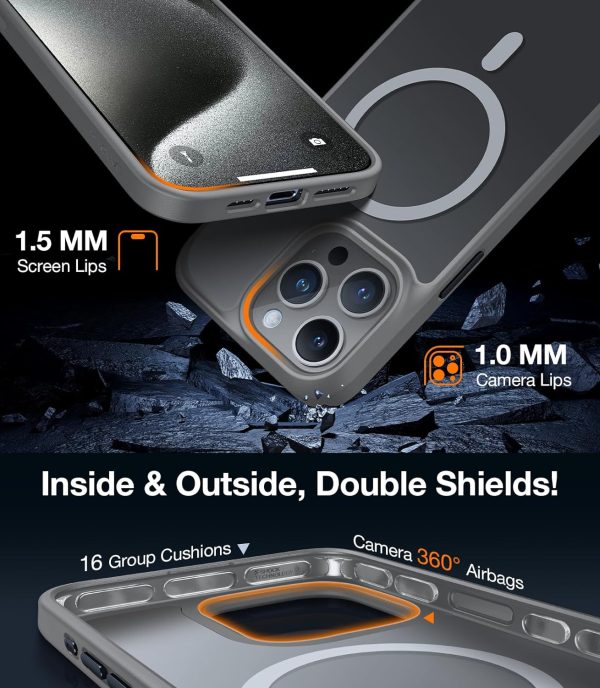 81ApOxkPQ8L._AC_SL1500_ iPhone 15 Pro Magnetic Guardian Case with Military Grade Drop Tested Slim Translucent Matte Case by Torras - Titanium Grey - Image 5