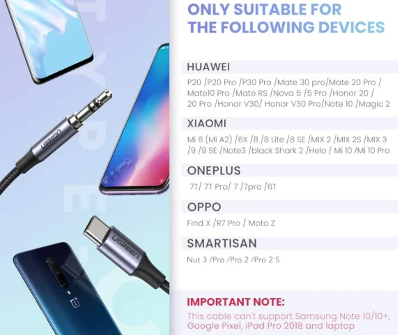 UGREEN Round USB-C Audio Cable 3.5mm M/M Aluminum Shell 1m 30633 - Image 5