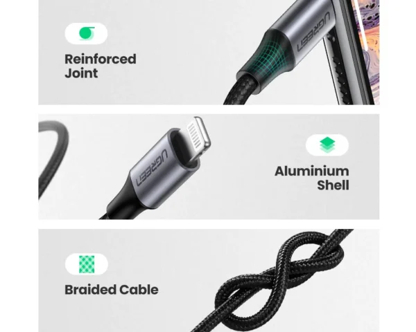 UGREEN Lightning to 3.5mm Aux Cable Aluminum Shell with Braided 1m 70509 - Image 2