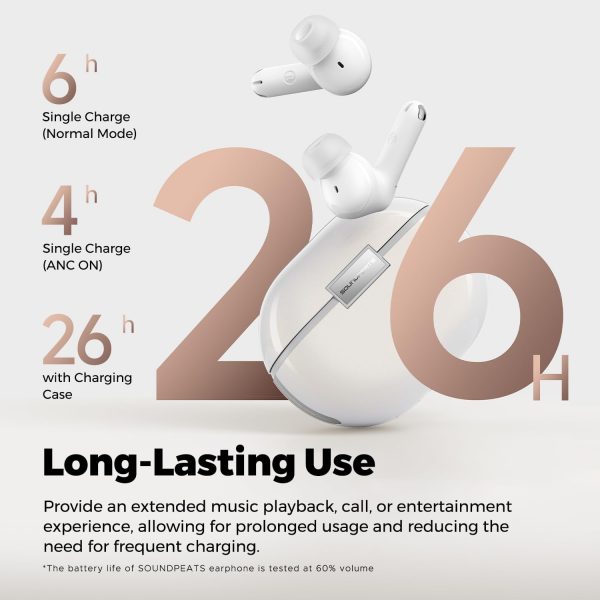 SoundPEATS Air4 Pro Adaptive Hybrid Active Noise Cancelling Earbuds Bluetooth 5.3 Earbuds with Lossless Sound & AptX Voice 6 Mic CVC 8.0 Multipoint Pairing in-Ear Detection Transparency Mode 26H - White - GC - Image 4