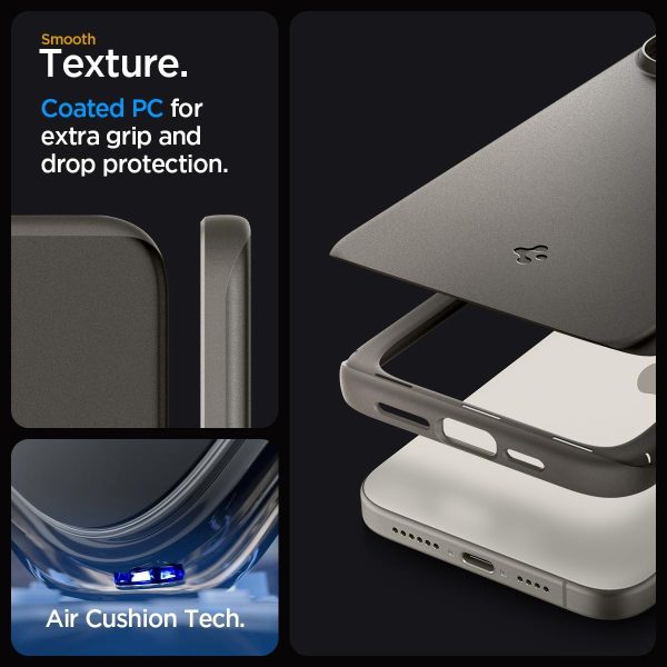61FMrtn9KqL._AC_SL1200_ Apple iPhone 15 Pro Thin Fit Case by Spigen - ACS06687 - Gunmetal - Image 5