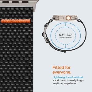 Spigen DuraPro Flex Ultra Designed for Apple Watch Band for Apple Watch Ultra 2 / Apple Watch Ultra 49mm Series 9 /8 / SE2 / 7/ 6 / SE / 5 / 4 / 3 / 2 /1 45mm / 44mm / 42mm Adjustable Solo Loop Band Strap - AMP05981 - Black - Image 5