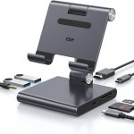 ESR 8 in 1 Portable Stand Hub USB C Hub with Adjustable Stand 100W PD Charging 2 USB 3.0 Ports 4K HDMI 3.5-mm Jack SD/microSD Card Slots Compatible with iPad 10 iPad Pro and Other USB-C iPads - BIS