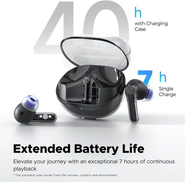 SoundPEATS Clear Wireless Earbuds Bluetooth 5.3 Earphone in Ear Buds 12mm Drivers Dual Mic with ENC Clear Calls Game Mode 40Hrs Playtime IPX4 Transparent Design - Black - BB - Image 6