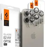 Apple iPhone 16 Pro Max / 16 Pro / 15 Pro Max / 15 Pro Camera Lens Protector GlasTR EZ Fit Optik Pro by Spigen - AGL07163 - Natural Titanium - 2 PACK