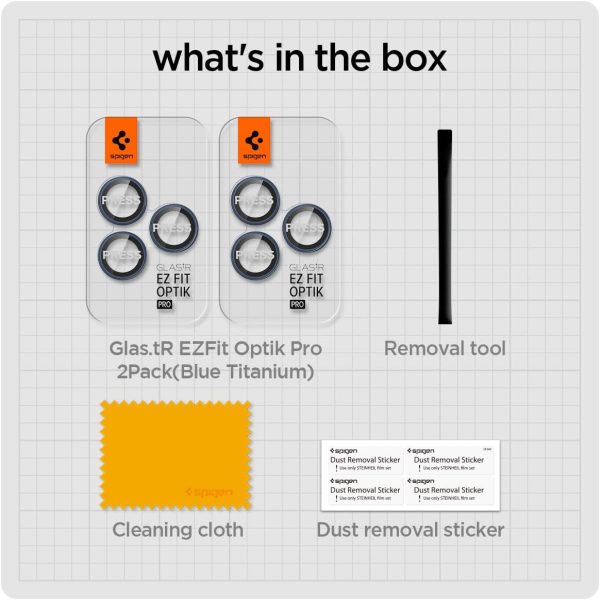 61gmyPRcOIL._AC_SL1200_ Apple iPhone 15 Pro Max / 15 Pro / 14 Pro Max / 14 Pro Camera Lens Protector GlasTR EZ Fit Optik Pro by Spigen - AGL07164 - Blue Titanium - 2 PACK - Image 5