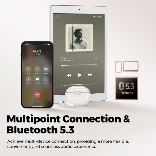 SoundPEATS Air4 Pro Adaptive Hybrid Active Noise Cancelling Earbuds Bluetooth 5.3 Earbuds with Lossless Sound & AptX Voice 6 Mic CVC 8.0 Multipoint Pairing in-Ear Detection Transparency Mode 26H - White - GC - Image 3