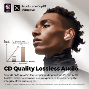 SoundPEATS Air4 Pro Adaptive Hybrid Active Noise Cancelling Earbuds Bluetooth 5.3 Earbuds with Lossless Sound & AptX Voice 6 Mic CVC 8.0 Multipoint Pairing in-Ear Detection Transparency Mode 26H - White - GC - Image 7