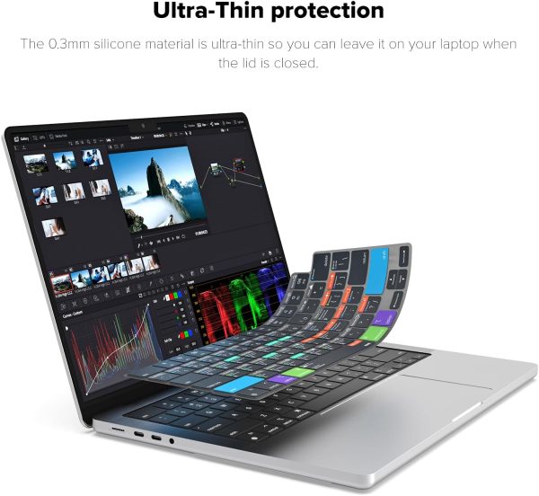 71CNpg-7FrL._AC_SL1500_ MacBook Air 15″ M3 / M2 / Air 13″ M3 / M2 / MacBook Pro 14″ M3, M2, M1 / MacBook Pro 16″ M3, M2, M1 Verskin Davinci Resolve Shortcut TPU Keyboard Protector by JCPAL - Transparent Black - JCP2667 - Image 5
