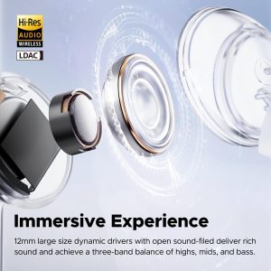 SoundPEATS Capsule3 Pro Hi-Res Headphones with LDAC Hybrid Active Noise Cancellation Earphones with 6 Mics for Calls Wireless Earbuds - Transparent White - BB - Image 3