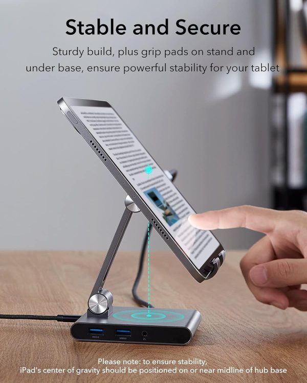 ESR 8 in 1 Portable Stand Hub USB C Hub with Adjustable Stand 100W PD Charging 2 USB 3.0 Ports 4K HDMI 3.5-mm Jack SD/microSD Card Slots Compatible with iPad 10 iPad Pro and Other USB-C iPads - BIS - Image 2