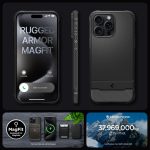 Apple iPhone 15 Pro Rugged Armor MagFit Case by Spigen - ACS06703 - Matte Black - Image 2