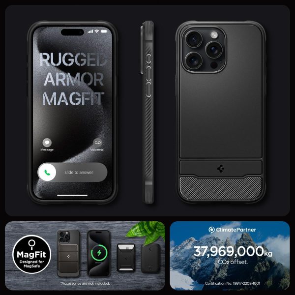 71R0B3-85aL._AC_SL1200_ Apple iPhone 15 Pro Max Rugged Armor MagFit Case by Spigen - ACS06561 - Matte Black - Image 2