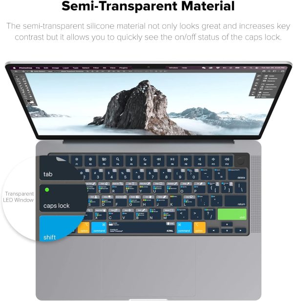 MacBook Pro 13" M2 2022 / M1 2020 , MacBook Pro 16" 2019 VerSkin Adobe Photoshop Shortcut Keyboard Cover by JCPAL - US-Layout - JCP2613 - Image 4