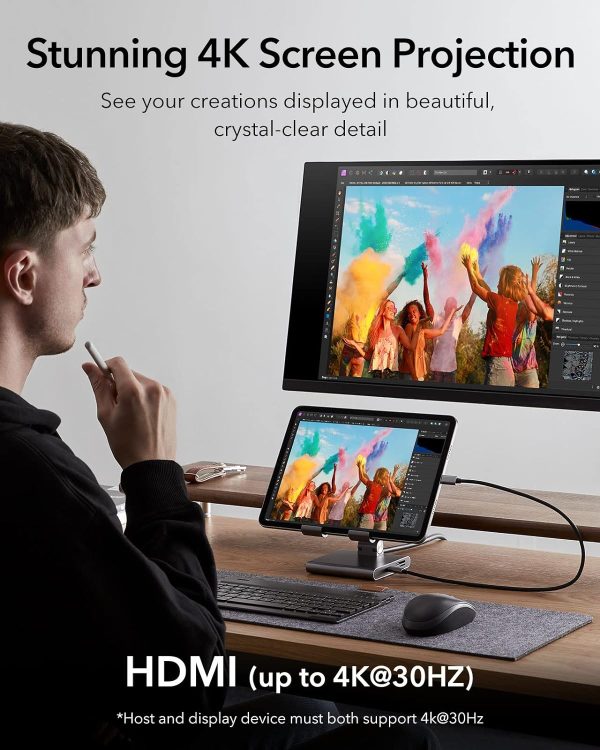 ESR 8 in 1 Portable Stand Hub USB C Hub with Adjustable Stand 100W PD Charging 2 USB 3.0 Ports 4K HDMI 3.5-mm Jack SD/microSD Card Slots Compatible with iPad 10 iPad Pro and Other USB-C iPads - BIS - Image 5