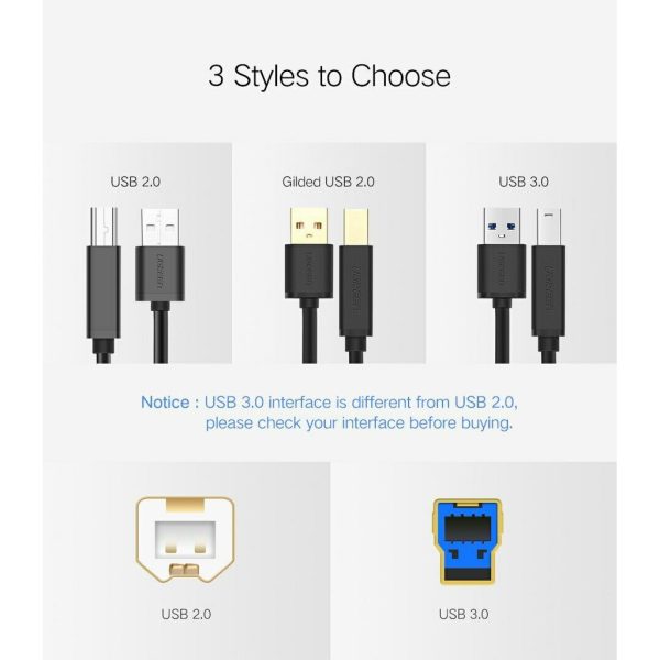 UGREEN USB 3.0 AM to BM Print Cable 2m 10372 - Black - Image 2