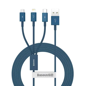 Baseus Superior Series Fast Charging Data Cable USB to M+L+C 3.5A 1.5M - Blue