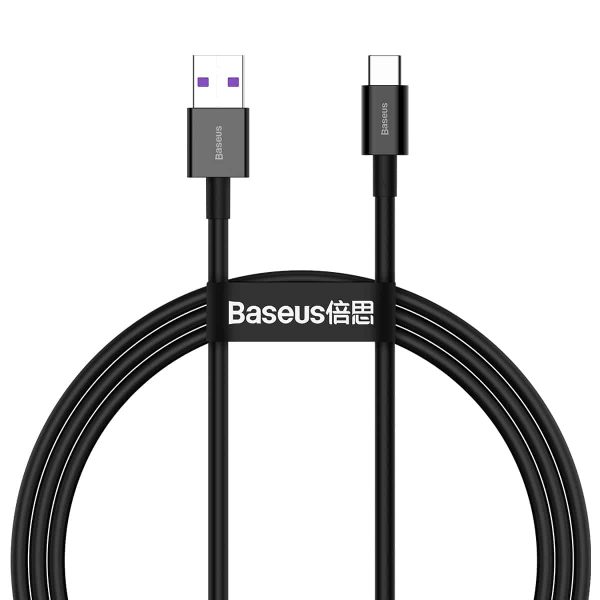 1-67-1 Baseus Superior Series Fast Charging Data Cable USB to Type-C 66W 1M - Black - Image 1