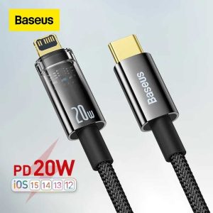 Baseus Explorer Auto Power Off Fast Charging Cable Type C to Iphone 20W 1M - Black - Image 5