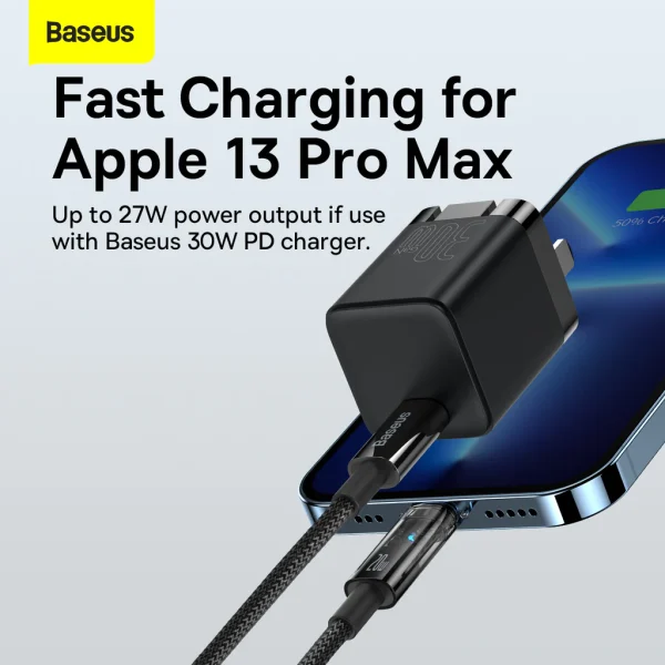 Baseus Explorer Auto Power Off Fast Charging Cable Type C to Iphone 20W 2M - Black - Image 2