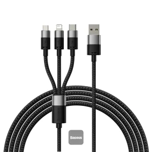 Baseus StarSpeed 1-for-3 Fast Charging Data Cable USB to M+L+C 3.5A 1.2M - Black