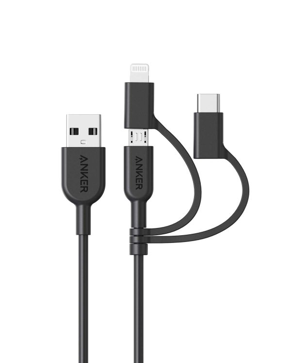51ElApFouML._SL1500_ Anker PowerLine II 3-in-1 Cable 3ft - Black - BIS - Image 1