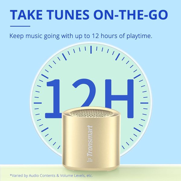 Tronsmart Nimo Portable Bluetooth Speaker Super-Compact Design Metal Craft Mini Speaker with Lanyard IPX7 Waterproof for Shower Travel 12 Hours Battery Stereo Pairing Hands-Free Call - Gold - BB - Image 3